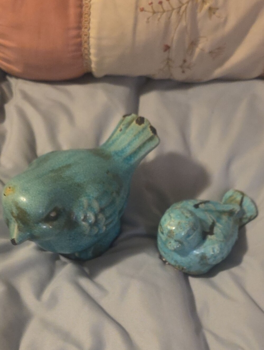 Turquoise Ceramic Bird Figurines Set - Decorative Blue Accents
